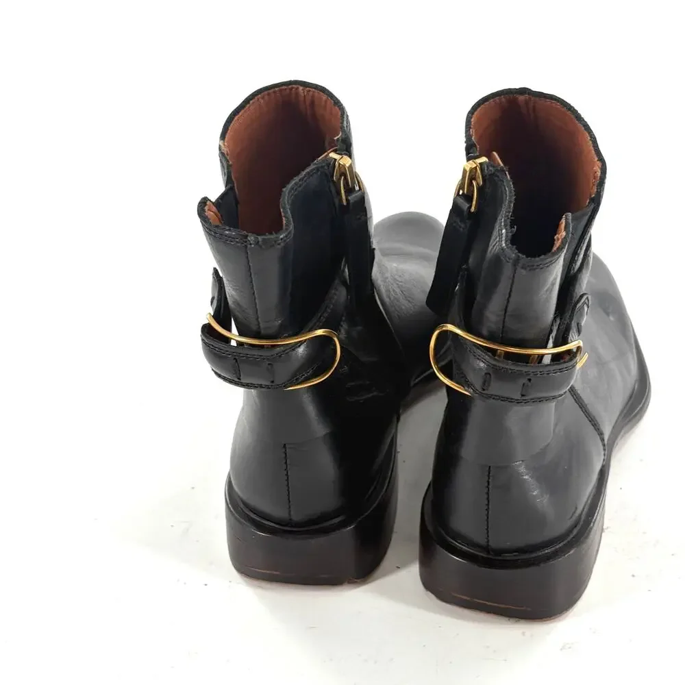 Franco Sarto Elese Leather Boots 6 Black NWOT Buckle Academia Prep Booties Zip